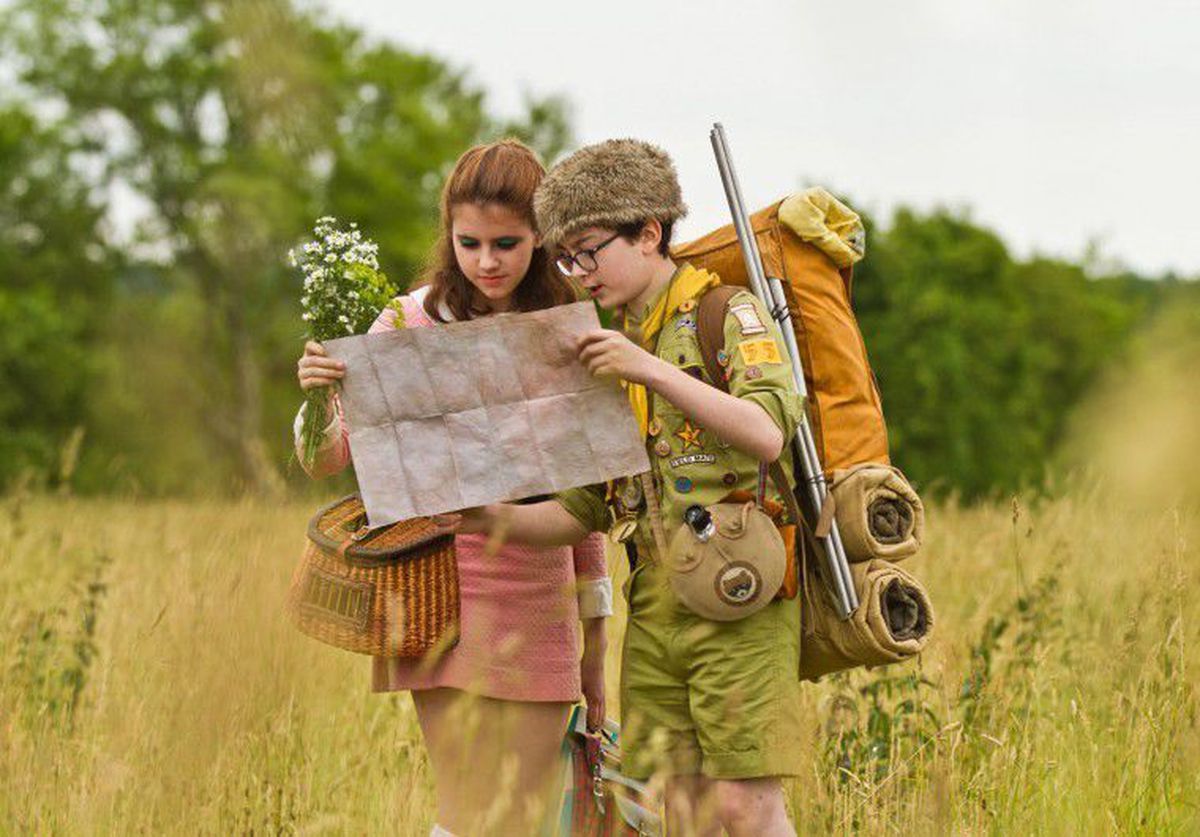 A screenshot from a scene in the Wes Anderson film "Moonrise Kingdom"